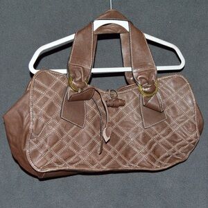 Gianni Bini Womens Brown Leather Shoulder Strap Satchel Handbag Purse Large